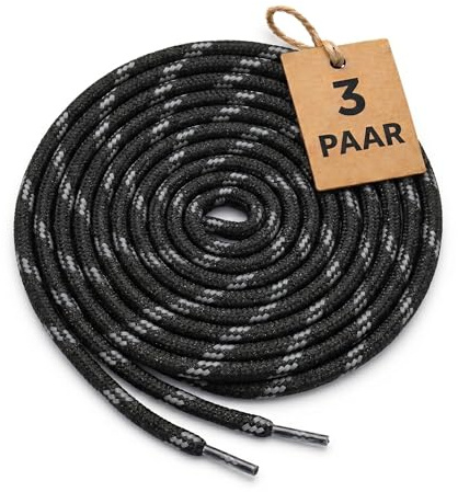 CUBSER Round Boot Laces (3 Pairs) 5mm Durable Shoelaces for Hiking, Walking, Outdoor and Work Boots + Bonus Shoelaces Holder (160cm, Black-Grey)