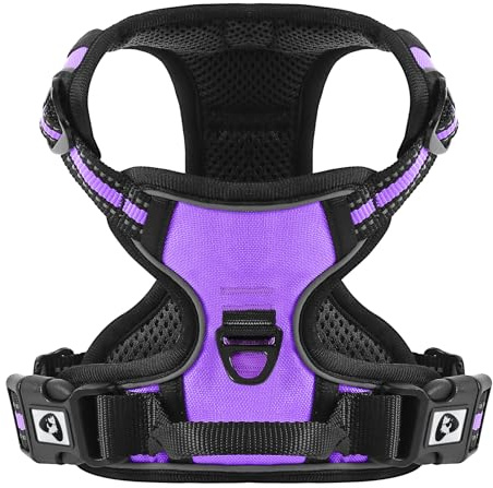 Belababy Dog Harness Small Medium Large No Pull, Adjustable Reflective Front Clip Dog Harness with Easy Control Handle, 2 Metal Rings for Training or Walking, Purple M
