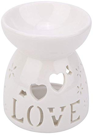 Nikou Lampada da Profumo Notturna Essenza di Ceramica Bruciatore a Olio Candela Incenso Aromaterapia Stufa per Regali e Decorazioni, Casa, Ufficio, Camera da Letto, Soggiorno(Love)