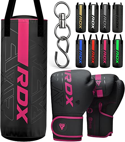 RDX 12 KG Gefüllt Boxsack Kinder mit Boxhandschuhe und Drehwirbel, 60 cm Hängend Box Set Für Boxen Kickboxen MMA Muay Thai Karate, Punchingsäcke für Jungen Mädchen, Maya Hide Leder Kids Punching Bag