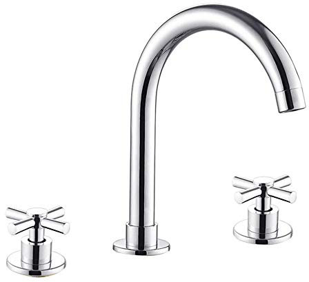 Robinet Lavabo 3 Trous Laiton Double Poignée Robinet Salle de Bain Type Fendu Chaud et Froid Mitigeur Lavabo Chromé