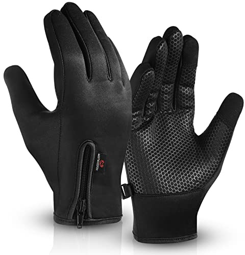 WFX Cycling Gloves Touchscreen Thermal Running Gloves Black Winter Gloves Warm Windproof Non-slip Fleece Lining Bike Gloves Warm Gloves for Men Women (XL, Black)