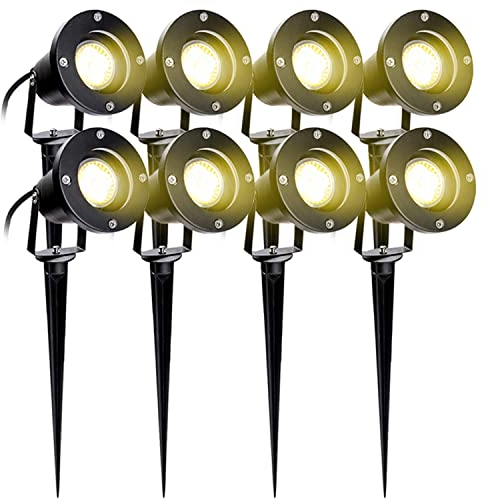 SWANEW Luci per Giardino, 8 Pezzi 4W GU10 luce decorativa Bianco Caldo, Faretti da Giardino per Sentieri a LED con Spina, IP65 Impermeabile Lampada per Recinzione da Giardino Terrazzo