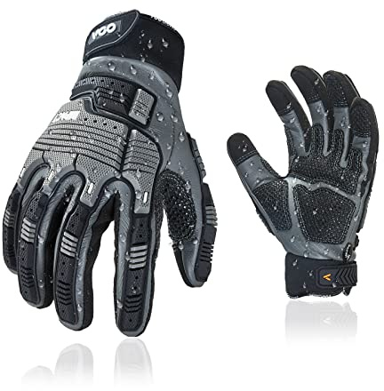 Vgo... Safety Leather Work Gloves, Mechanics & Rigger Gloves, Impact & Anti-Vibration, Heavy Duty, Water Resistant (XL, Gray, CA7722WR)