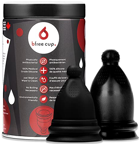 Bfree Menstrual Cup 2-Pack - Reusable Period Cup Leak-Free Eco-Friendly Tampon/Pad Alternative Feminine Hygiene Product for Teens, Women - Includes Size 1 + Size 2 Cups