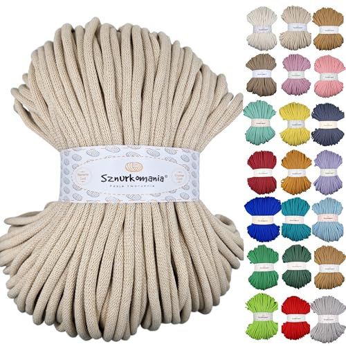 Cordon en Coton 9 mm 100 m, Plusieurs Couleurs, Fil de Coton, Cordon en Coton tressé de 9 mm avec Noyau, Cordon en macramé, Cordon au Crochet, Cordon de 9 mm, Sac au Crochet