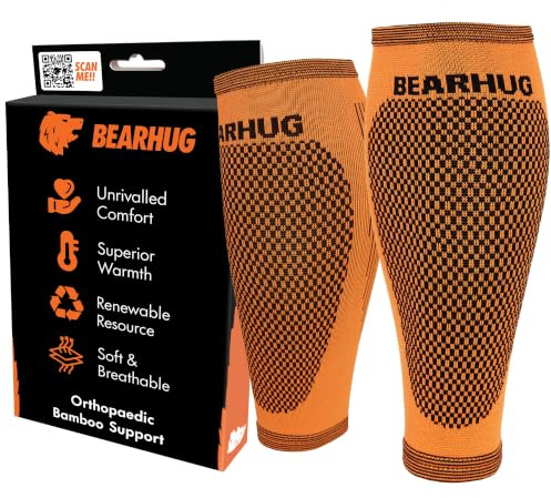 Bearhug Calf Compression Sleeve Twin Pack – Shin Splints, Men & Women | Breathable bamboo calf support for shin splints and torn muscles – ideal for running, hiking and workouts, men & women