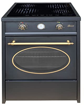 GURARI GCH E 612 BL r, Fornello a vetro Ceramica 60 cm/Retro Range Coocker / 60 L/Nero/ 8 funzioni/Aria calda/Grill/ 4 zone di cottura/ 4x Booster