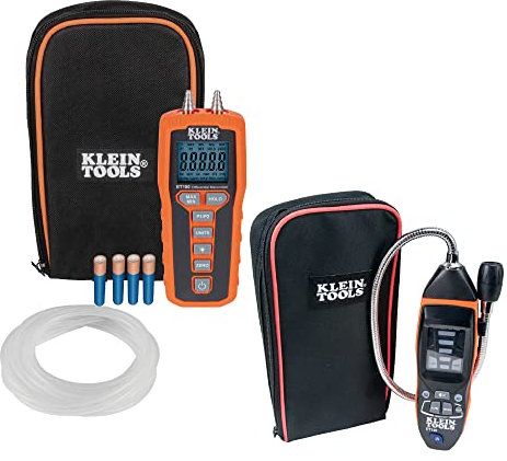 Klein Tools 80142 Gas Leak Detector Kit, Combustible Gas Detector and Digital Manometer HVAC Pressure Tester, Dual-Port, 2-Piece