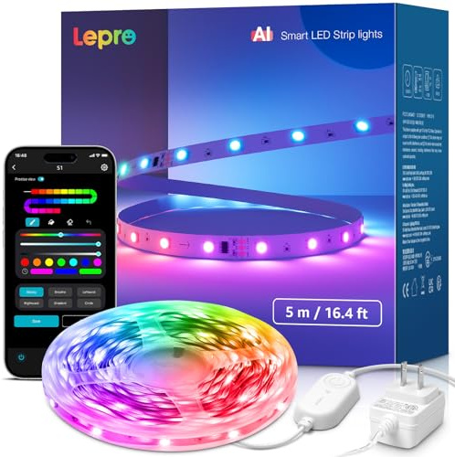 Lepro S1 AI LED Strip Lights for Bedroom - 16.4ft Smart RGB Light Strips with IC and Rainbow Chasing Effects, Color Segment DIY, Personalized Al Lighting Designer, No Remote, 2.4G Wi-Fi & Bluetooth