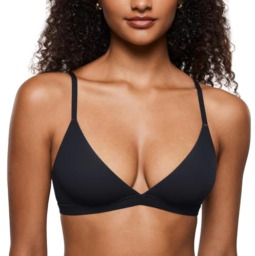 INLYRIC Women's Inbarely Triangle Bralette Plunge Unlined Seamless Bra No Underwire Sexy Comfortable Everyday Black Large