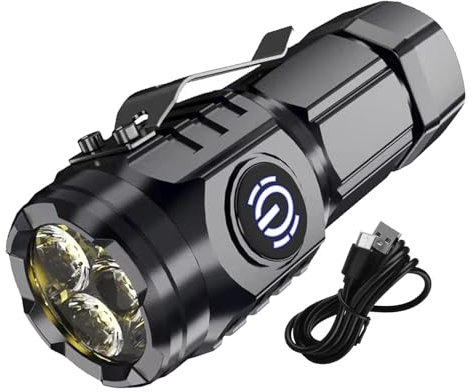 Lampe de poche haute puissance – Puissante lampe de poche LED portable, étanche et rechargeable | Lampe de poche super lumineuse résistante chutes avec 5 modes, lampe torche multifonction pour