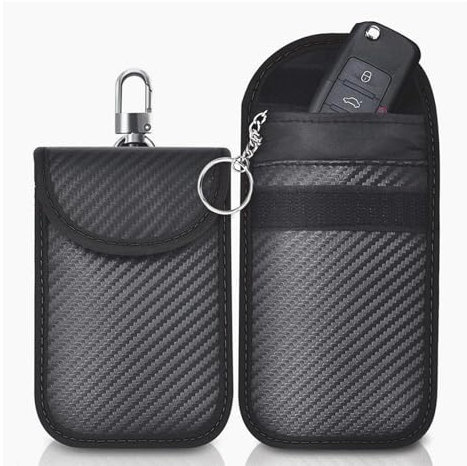 2 Pièces Etui Anti Rfid,Protege Clef Voiture,Pochette Anti Rfid,Schutz Pochette Voiture Protection Clef,Faraday Pouch Bag Pour Clef Télécommande Avec Anneau Porte-Clé Intégré Fibre Carbone Bloqueur​