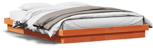 Cadre de lit LED 160 x 200 Sommier Bois Massif Marron Cire