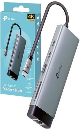 TP-Link UH9120C 9 in 1 USB C Hub, USB C to HDMI Docking Station, 4K HDMI Adapter, 3 USB-A Data Ports Dock, 100W Power, SD, USB C 3.0 Multiport Adapter, Aluminum USB Type C Splitter for PC/Xbox