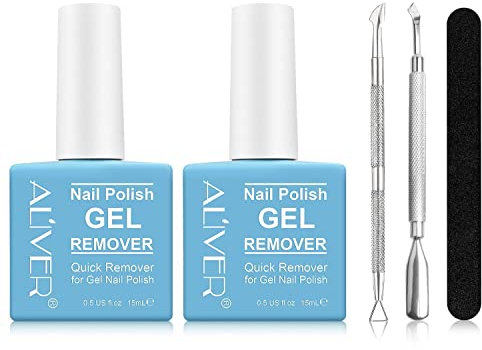 Removedor Quita Esmalte Semipermanente para Uñas, Quita Fácil y Rápida de Uñas de Gel, Acrílicas y UV, No Daña las Uñas, Quitaesmalte con Lima de Uñas y Empuja Cutículas y Rascador de Esmalte, 2 Pcs