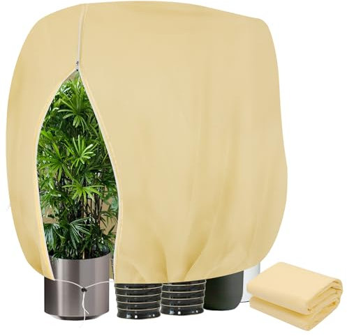 Hjh 2 Stück Winterschutz für Pflanzen, Pflanzenschutz Winter Kübelpflanzen Frostschutz, Reißfester, Atmungsaktiver, Wiederverwendbarer mit Reißverschluss und Zugband Beige(200x240cm)