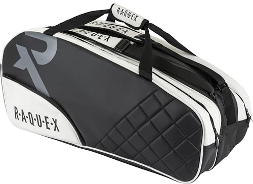 Raquex Elite Racquet Bag for 6 Rackets – Quilted Faux Leather Tennis Racket Sports Bag. Thermal Lining, Shoe Compartment – Badminton, Squash, Tennis Racket Bags for Men & Women