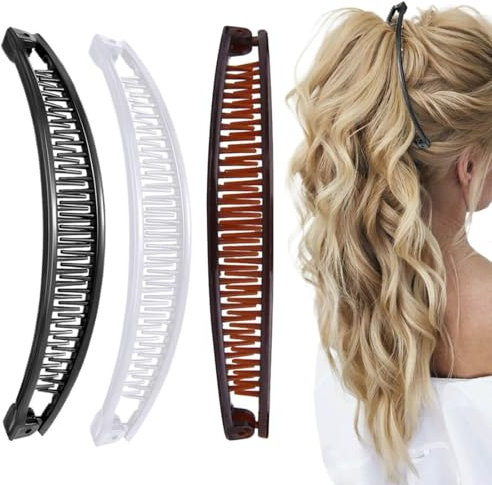 UENXRXE Lot De 3 Pinces à Cheveux Banane Pour Queue De Cheval Accessoire Pour Cheveux Pour Femmes Et Filles(Noir Marron Clair Et Earron Foncé)
