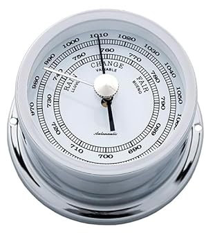 Autonautic - Barómetro Aneroide Náutico de Latón Cromado de Alta Resistencia al Ambiente Marino, para Embarcaciones o Decoración - 72mm (ø) - Hecho en España.