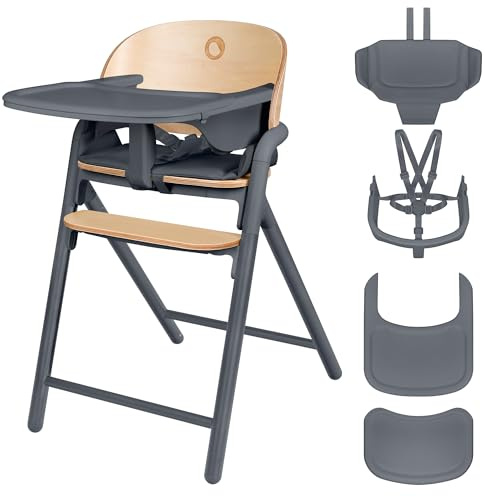 Lionelo Celia Trona Evolutiva de Madera 3‑en‑1 – Crece con el Niño (6 m‑90 kg) | Reposapiés Ajustable, Arnés 5 Puntos, Cojín y Bandeja Fácil de Limpiar