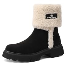 QUEEN HELENA Stivaletti con Pelliccia Stivali Bassi Donna X33-52 (Nero Pu, Taglia unica, Sistema Taglie Calzature EU, Adulto, Donna, Numero, Media, 35)