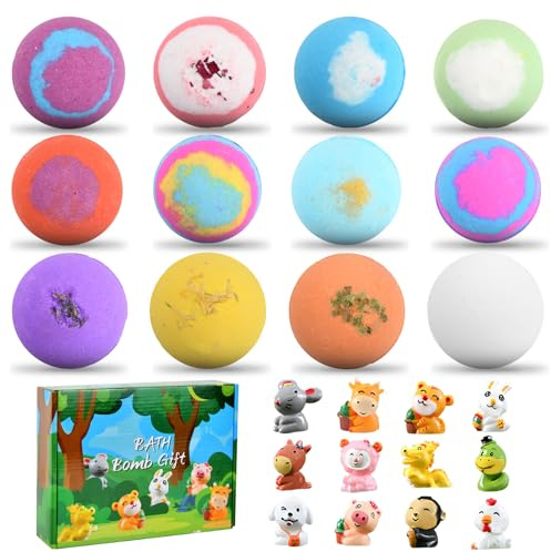 Ecofocet 12 Pezzi Set Regalo di Bombe da Bagno, Naturali Bombe da Bagno per Bambini con Sorpresa all'interno, Fizzies da Spa, Aromaterapia con Oli Essenziali, Regalo per Ragazze e Ragazzi (Verde)