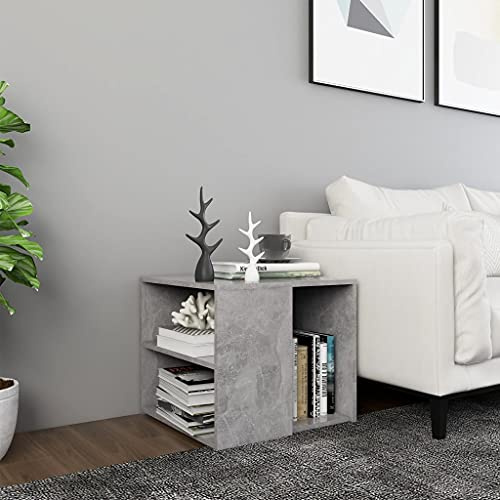 Bucmath Sidobord betonggrå 50 x 50 x 45 cm, modernt trämaterial soffbord med 3 hyllor, praktiskt vardagsrum förvaringsmöbler, mångsidigt accentbord för hemmet