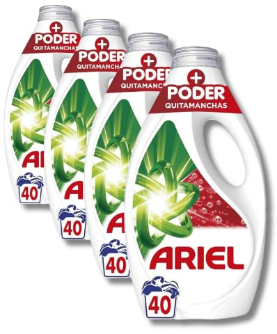 Ariel Poder Quitamanchas Detergente Líquido Pack 4 x 40 Lavados – Limpieza Profunda, Eliminación de Manchas Difíciles y Frescura Duradera