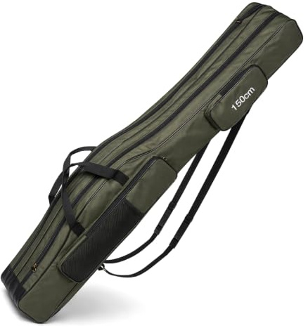 DEARBAG Fiskeväska, spöväska 150 cm 3 fack vattentät hopfällbar fiskespöfodral verktyg spöväskor med rem för spö, landningsskydd, tillbehör, Armégrön, Klassisk