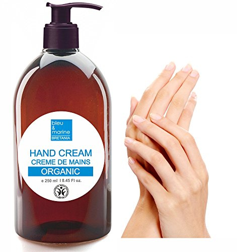 Bleu & Marine Bretania Organic Hand Cream | Shea Butter, Olive Extract, Vitamins | Non-Greasy, Quick Absorb | Soft, Younger Hands, 250ml Pack