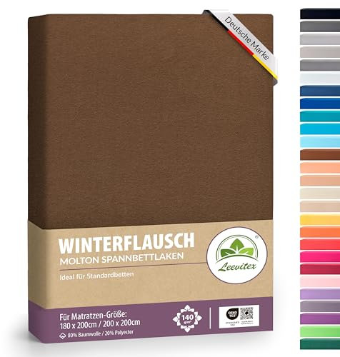 Winter Spannbettlaken | Farbenfrohes Thermo Fleece | Spannbetttuch, Bettlaken in vielen Größen und Farben (180 x 200 cm - 200 x 200 cm, Schoko braun/Dunkel braun)
