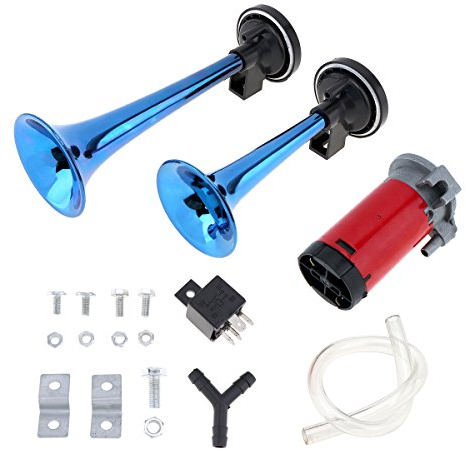 2 V 178 dB Super Laut Dual Tone Air Horn Set Trompete Kompressor für Motorrad Auto Boot LKW (Blau)