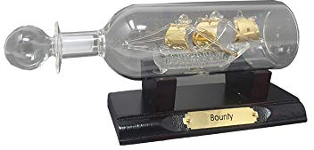Ship in a Bottle - A Boat Model Glass Ornament Useful for Decorative Accessories, with Gold Plated Ship on Wooden Stand, Making it a Royal Gift for your Loved Ones on Special Occasions (Bounty)
