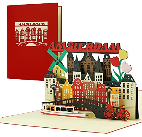 Diese Klappkarten Reisegutschein nach Amsterdam |3D Pop Up Karte als Gutschein, Einladung für einen Urlaub, eine Reise nach Holland | Schöne Geschenkidee und Geschenk, A144AMZ