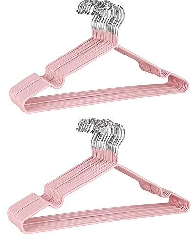 Premium Gummibeschichtete Metall-Kleiderbügel – Strapazierfähig – Platzsparender Organizer Kleiderbügel für Kleiderschränke, Kleiderständer, Stangen, dünn und rutschfest, Chrom (20 STK., Rosa)