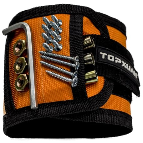 TOPXUAN Pulsera magnética, regalos para hombres con 15 imanes para sujetar tornillos, clavos, brocas, herramientas de carpintería, imán magnético para muñeca, herramienta, cinturón, tornillos