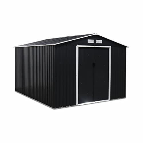 Alice's Garden - Abri de Jardin en métal - FLANDRE 8.84m² Gris Anthracite - Cabane à Outils avec Deux Grandes Portes coulissantes. kit de Fixation Sol Inclus. Maison de Rangement. Remise