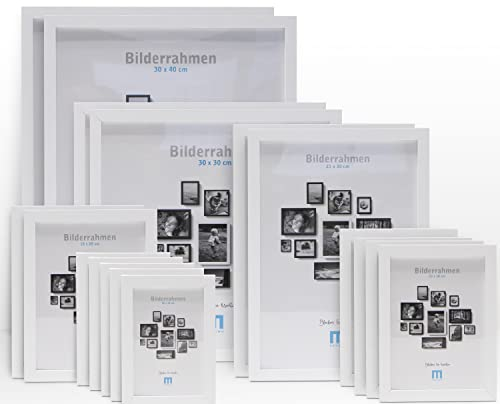 17 tlg. Foto Bilderrahmen-Set in Weiß in verschiedenen, unterschiedlichen Größen. Für Fotowände & Bilderwände mit weißen Bilderrahmen, Hochformat & Querformat geeignet. Von 10x15cm bis 30x40cm