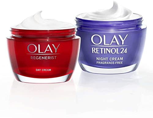 Olay Regenerist Crema Facial de Día SPF30 50ml Y Olay Retinol24 Crema De Noche 50ml. Pack De 2 Cremas Hidratantes Antiarrugas. Piel Más Firme Y Suave