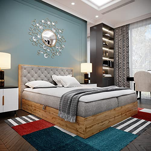 LOFT 3 Boxspringbett Doppelbett - Das Perfekte Bett für Ihr Schlafzimmer. 160x200cm Mit Bonellmatratze, Bettkasten für Bettwäsche und Topper. Mit Kopfteil. (Grau, 160x200)