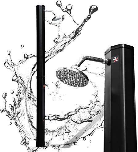 Izrielar Douche Solaire de Jardin 20 l 220 cm avec Robinet de Douche à Pied et pommeau de Douche à Effet Pluie à 180 °, jusqu'à 60 °C, pour Le Jardin, Les Vacances et Le Camping, Noir