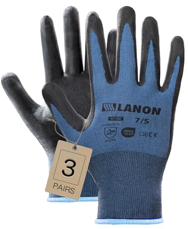 LANON 3 Paar Nitril Arbeitshandschuhe, Mechaniker Handschuhe für Herren Damen, Rutschfester Griff, Hautfreundlich, Atmungsaktive, L/9