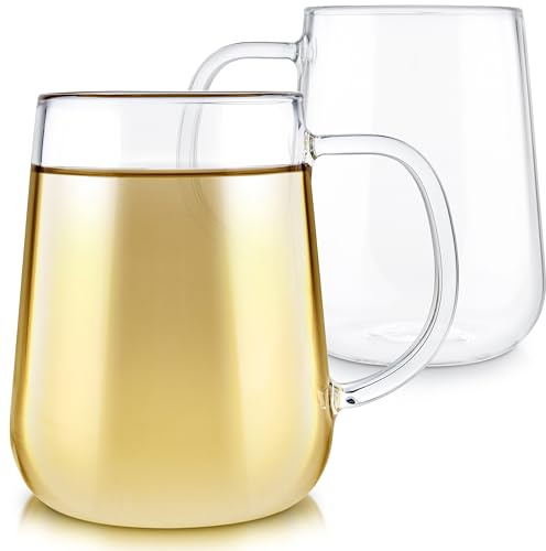 Teabloom Set of 2 Premium Borosilicate Glass Mugs for Tea or Coffee - 12 Ounces / 350 ml - Stain-free and Microwave Safe