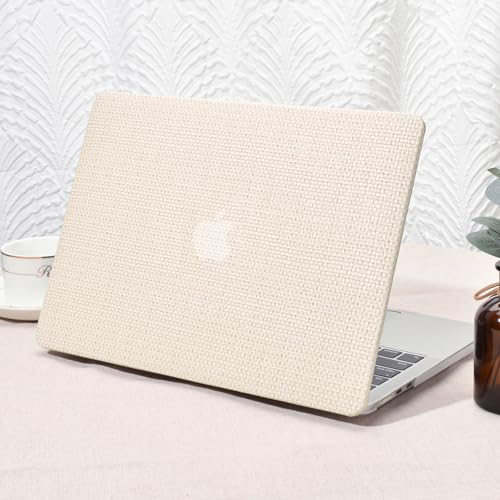 Vozehui Kompatibel mit MacBook Air 13.6 Zoll Hülle 2024 A3113 M3 2022 A2681 M2 Chip mit Flüssigkeit Retina Display Touch ID, Leder Kunststoff Hartschalengehäuse Tastatur Abdeckung, Beige Gewebt