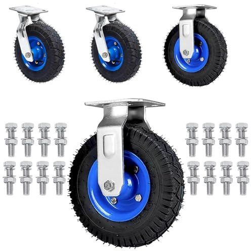 WORDFUN Silent Castor, Furniture Transport Casters, 6-Inch 8-Inch 10-Inch, Replacement Tires for Hand Trucks and Wheelbarrows, 2 Swivel Casters and 2 Fixed Casters