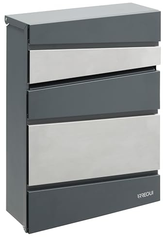 ARREGUI Flysch Cassetta Postale in Acciaio Formato M (DIN A4) | Cassetta della Posta da Parete Moderna con Coperchio Protettivo (Grigio Antracite e Acciaio Inossidabile)