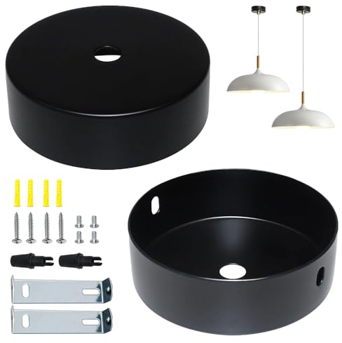 Casenly Deckenbaldachin Schwarz, Deckenbaldachin für Hängeleuchte 100 x 20mm Schwarz Baldachin Abdeckung Lampenbaldachin Metall mit Zugentlastung Runder Lampenschirm für Kronleuchter Deckenplatte