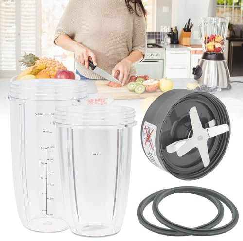Blender Cups and Blade Replacement Parts, 32oz & 24oz Juicer Cups and Extractor Blade Come with 2 Rubber Gaskets, Fit for NutriBullet High-Speed Blender/Mixer System 600W/900W Series Easy to Use