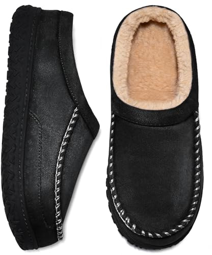 Mabove Men's Slippers Memory Foam Warm Comfy House Moc Slippers for Indoor Outdoor(Black,10/11 UK,44/45)